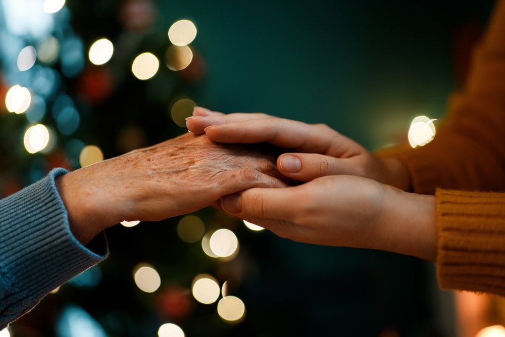 Elderly,woman,celebrating,christmas,at,home.,old,lady,and,young.